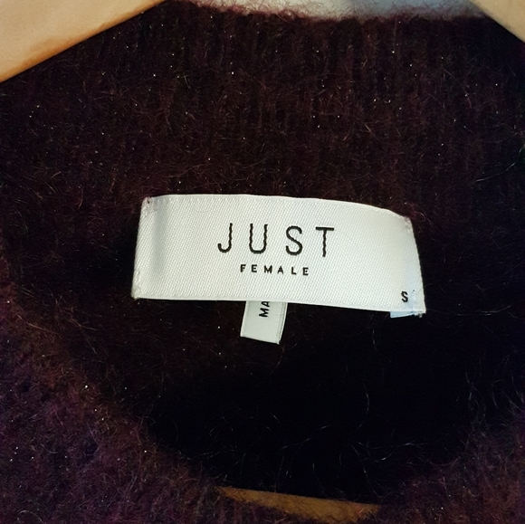 JUST FEMALE Chiba Lurex Knit Sweater in Burgundy - Picture 7 of 10